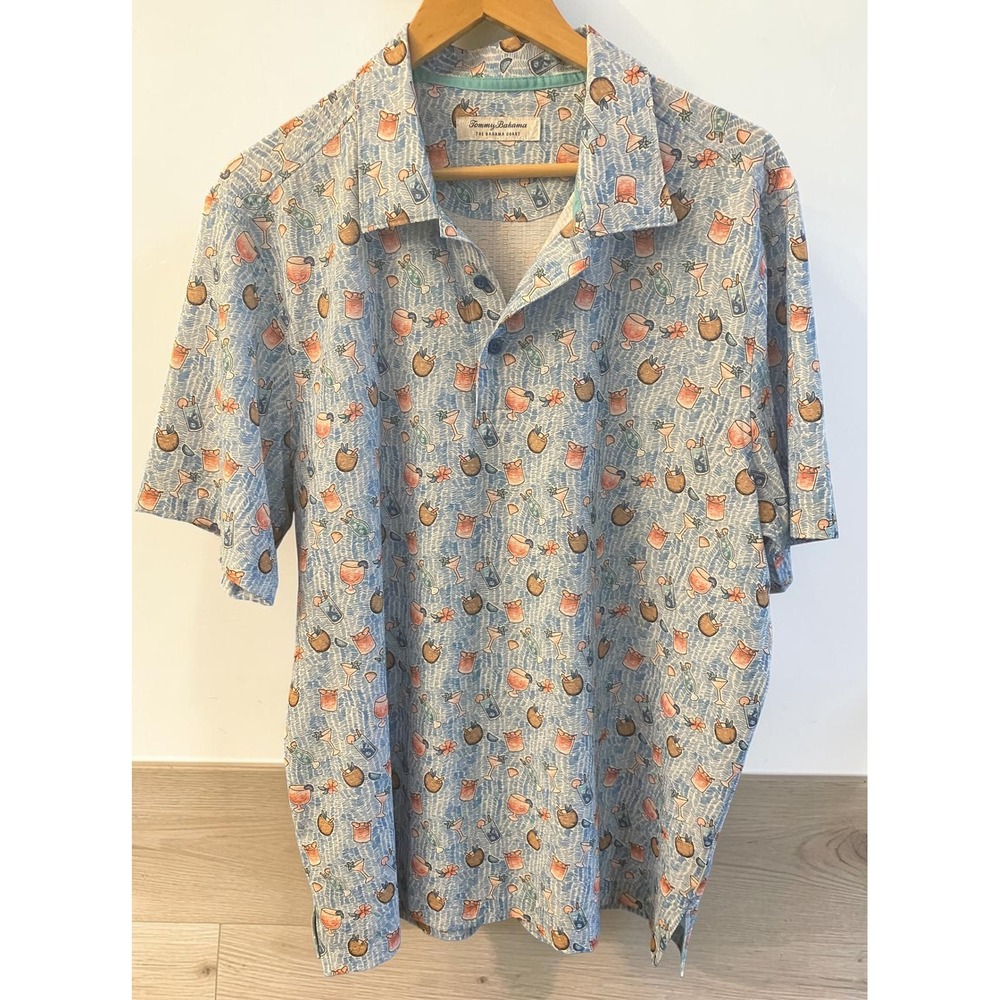 Tommy Bahama Islandzone Cocktail Print Short Sleeve Men's Large Polo Shirt